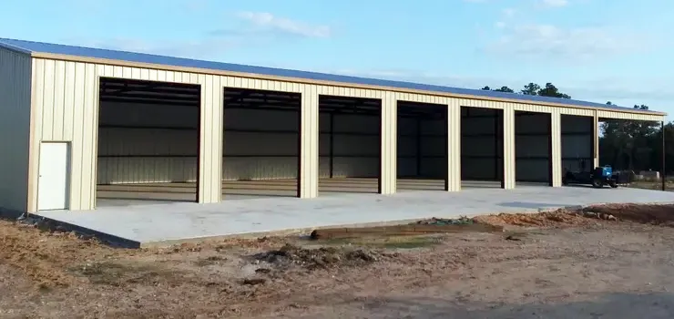 Metal garage with seven doors